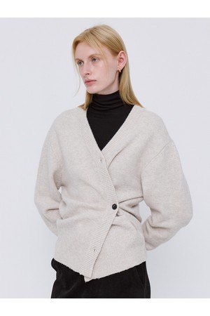 Soft Wool Knit Wrap Cardigan - Beige