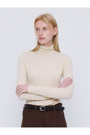 Soft Wool Tencel Turtleneck T-Shirt - Cream