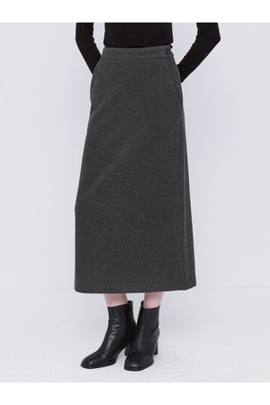 Basic Wool Tencel Long Skirt - Charcoal