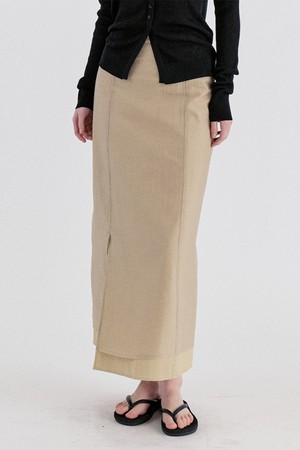 Basic Sheer Tencel Layered Slit Long Skirt - Beige