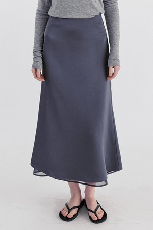 Classic Layered Satin Chiffon Long Skirt - Gray