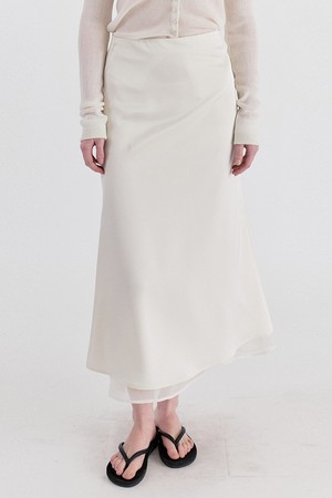 Classic Layered Satin Chiffon Long Skirt - Cream
