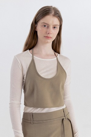 Basic Wool Halter-Neck Bustier - KhakiBeige