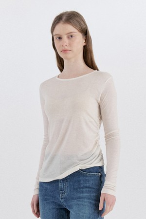 Soft Tencel Wool Shirring Slim T-Shirt - Ivory