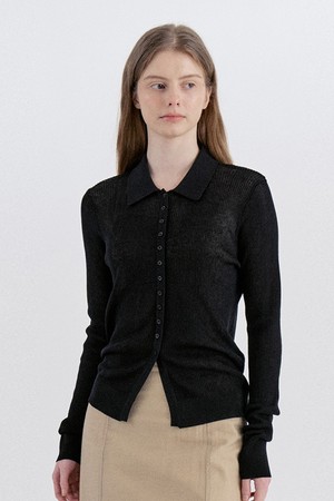Soft Lyocell Collar Knit Cardigan - Black