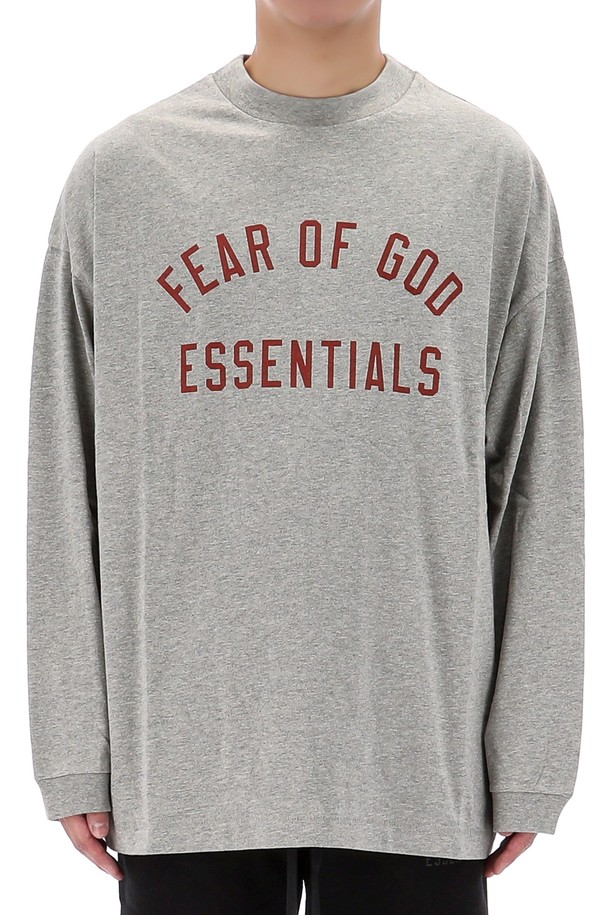 FEAR OF GOD - 긴팔티셔츠 - 피어오브갓 에센셜 로고 프린트 롱 슬리브 125BT244201F DARK HEATHER