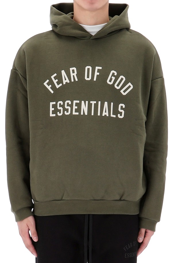 FEAR OF GOD - 후디 - 피어오브갓 에센셜 로고 프린트 후드티 192BT246255F MILITARY