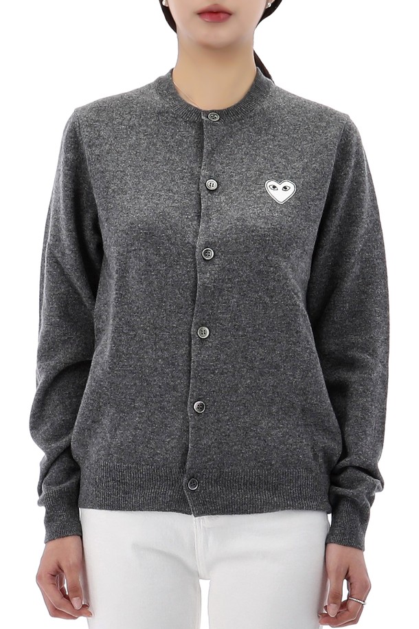 Comme des Garçons - 가디건 - 꼼데가르송 화이트 하트 와펜 가디건 AXN061 GREY