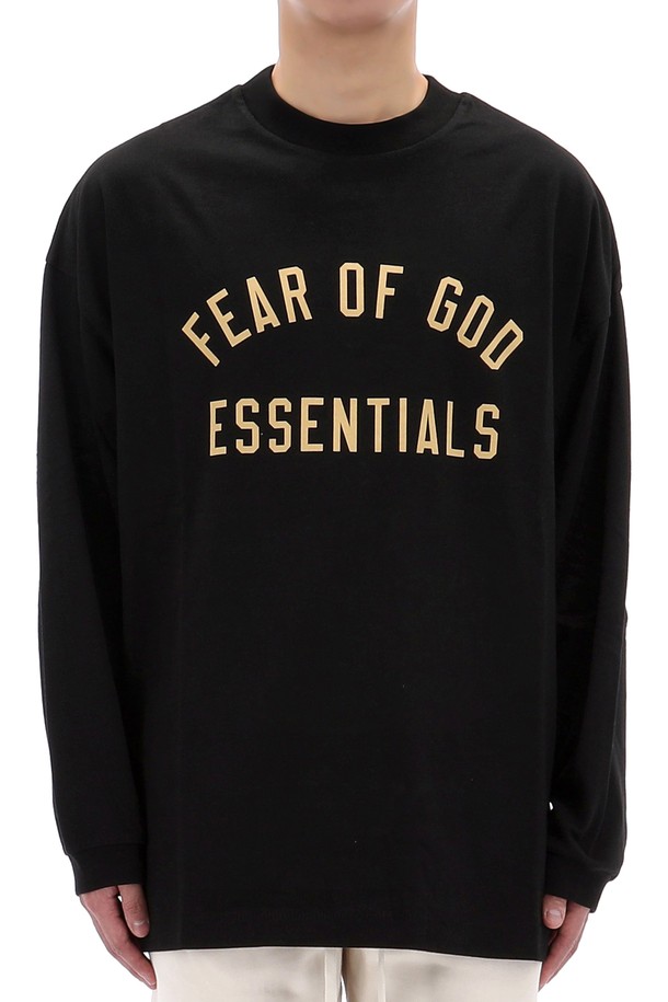 FEAR OF GOD - 긴팔티셔츠 - 피어오브갓 에센셜 로고 프린트 롱 슬리브 125BT244200F BLACK