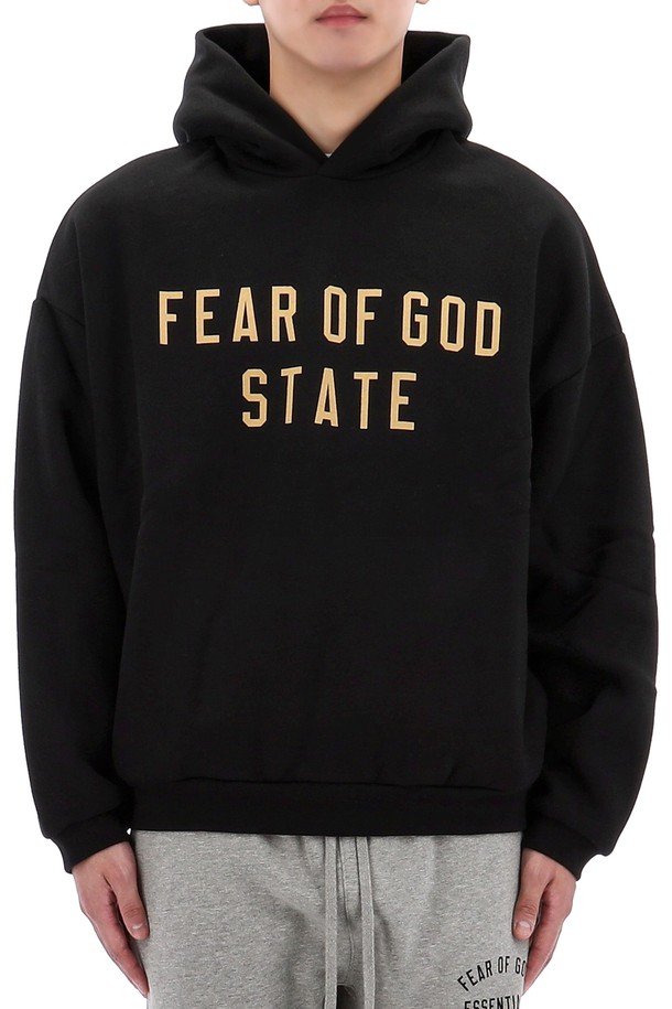 FEAR OF GOD - 후디 - 피어오브갓 에센셜 로고 프린트 후드티 192BT246250F BLACK