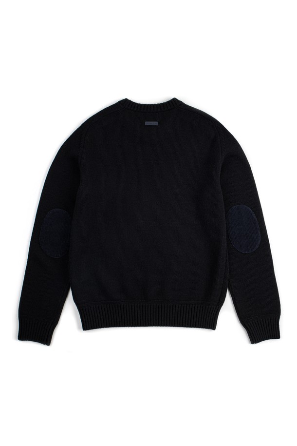 BROMPTON LONDON - 스웨터 - WOOL BLENDED ELBOW PATCH ROUND SWEATER - BLACK (P234MKT220)