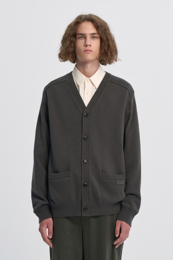 BROMPTON LONDON - 가디건 - BASIC WOOL BLENDED V-NECK CARDIGAN - GREY (P234MKT222)