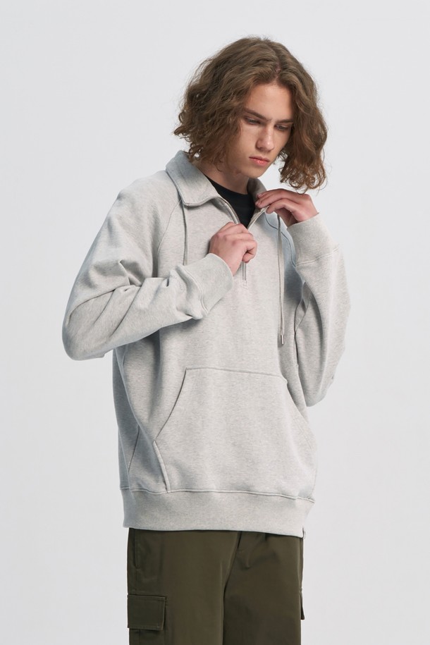 BROMPTON LONDON - 스웨트셔츠 - RAGLAN HALF ZIP TURTLE NECK SWEATSHIRT - M/GREY (P233UTS234)