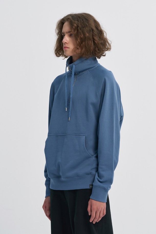 BROMPTON LONDON - 스웨트셔츠 - RAGLAN HALF ZIP TURTLE NECK SWEATSHIRT - BLUE (P233UTS234)