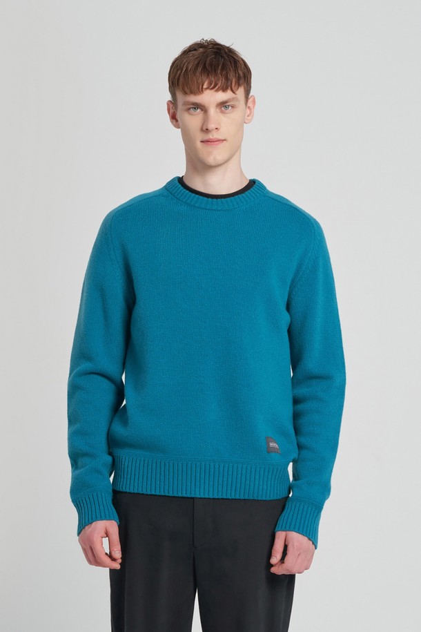 BROMPTON LONDON - 스웨터 - WOOL BLENDED ELBOW PATCH ROUND SWEATER - T/BLUE (P234MKT220)