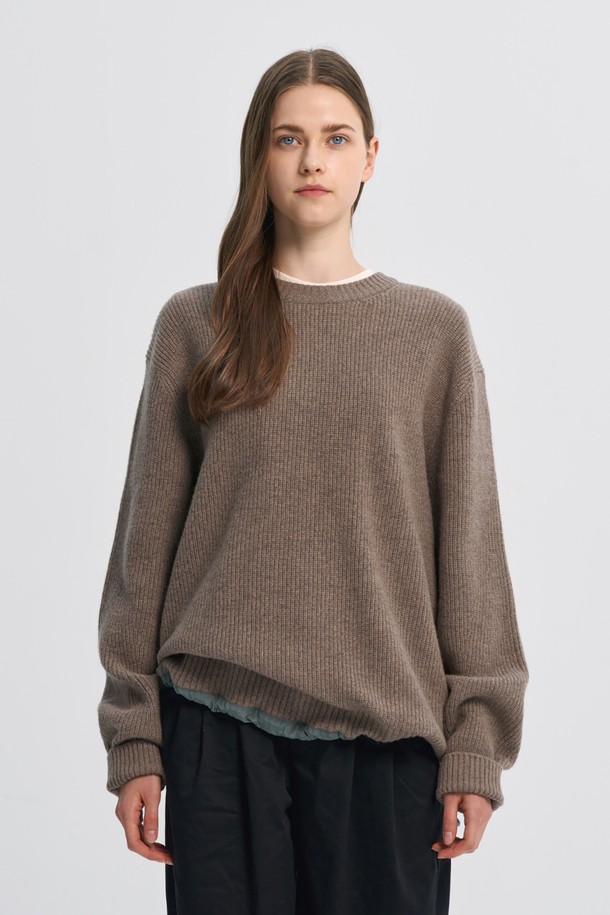 BROMPTON LONDON - 스웨터 - WOVEN HEM STRING ROUND SWEATER - MOCHA (P234UKT224)