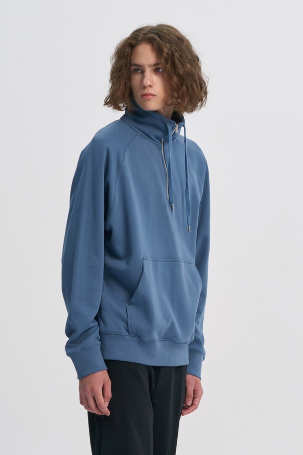 BROMPTON LONDON - 스웨트셔츠 - RAGLAN HALF ZIP TURTLE NECK SWEATSHIRT - BLUE (P233UTS234)