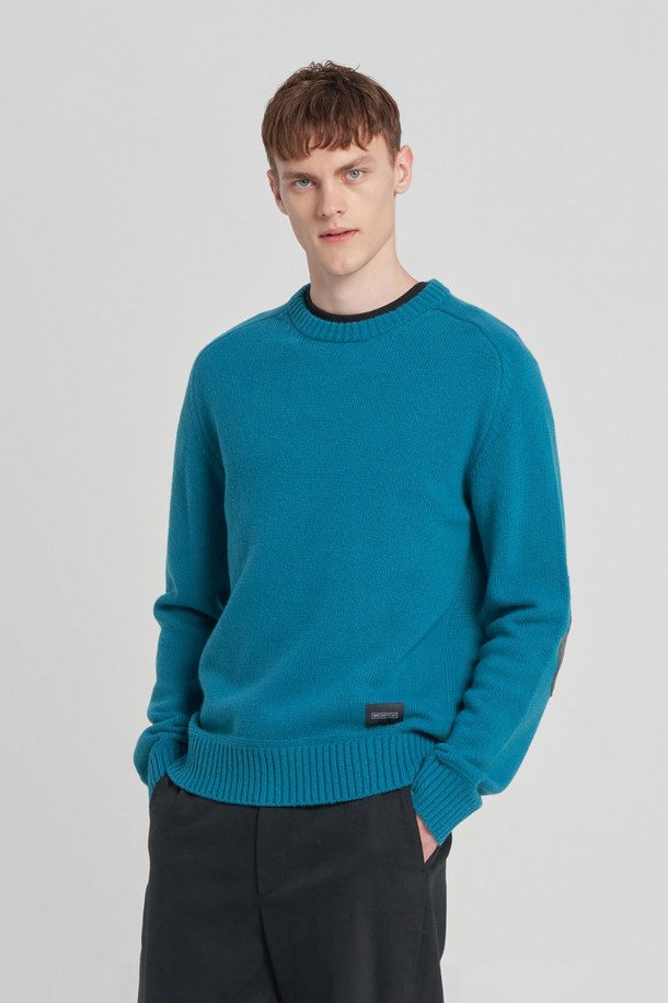 BROMPTON LONDON - 스웨터 - WOOL BLENDED ELBOW PATCH ROUND SWEATER - T/BLUE (P234MKT220)