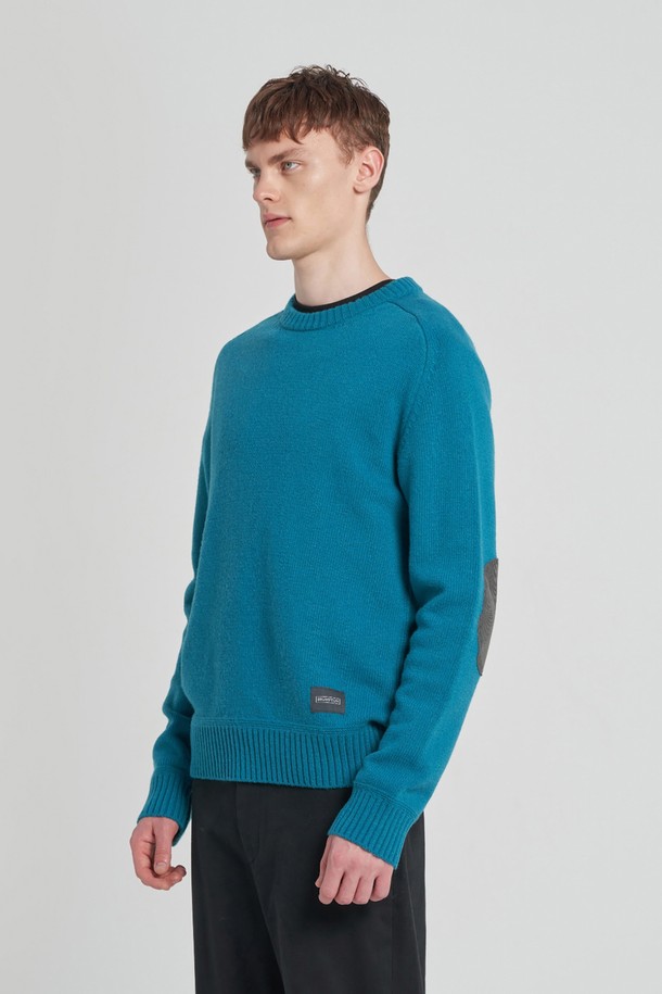 BROMPTON LONDON - 스웨터 - WOOL BLENDED ELBOW PATCH ROUND SWEATER - T/BLUE (P234MKT220)