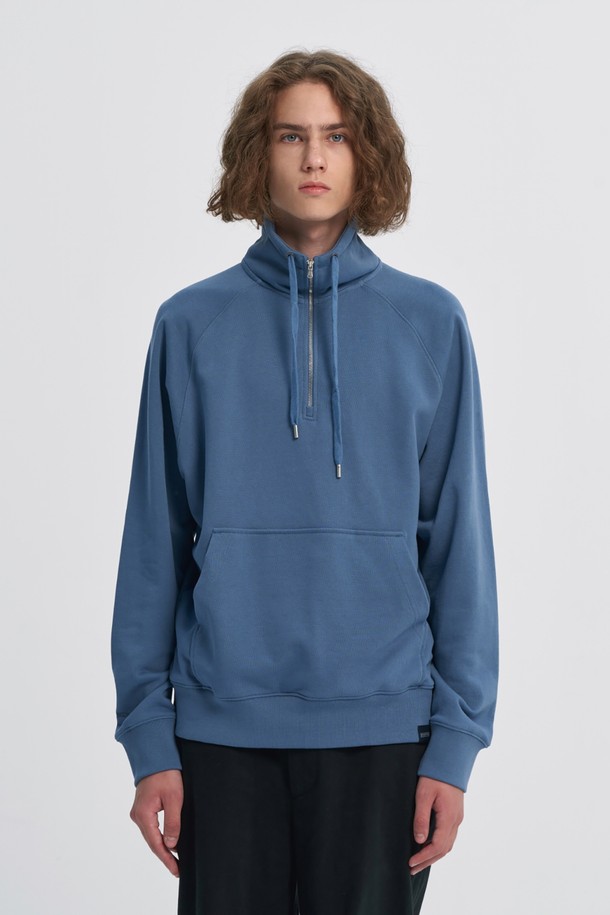 BROMPTON LONDON - 스웨트셔츠 - RAGLAN HALF ZIP TURTLE NECK SWEATSHIRT - BLUE (P233UTS234)