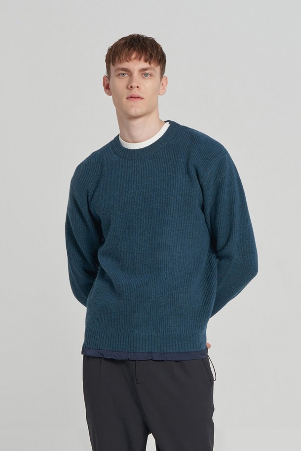 BROMPTON LONDON - 스웨터 - WOVEN HEM STRING ROUND SWEATER - TEAL GREEN (P234UKT224)