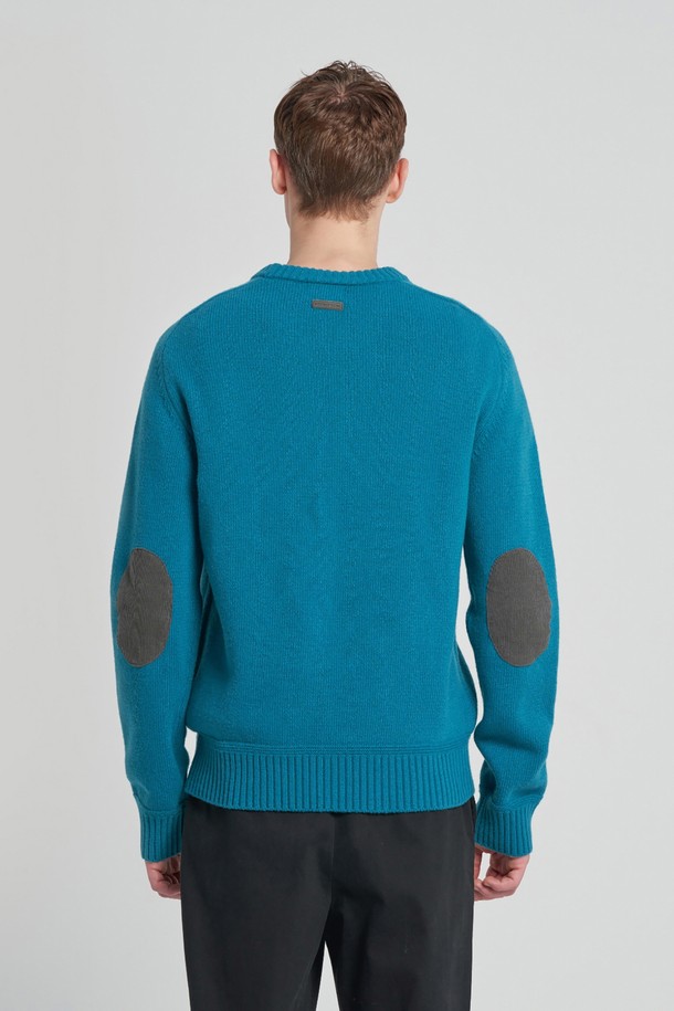 BROMPTON LONDON - 스웨터 - WOOL BLENDED ELBOW PATCH ROUND SWEATER - T/BLUE (P234MKT220)