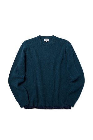 WOVEN HEM STRING ROUND SWEATER - TEAL GREEN (P234UKT224)