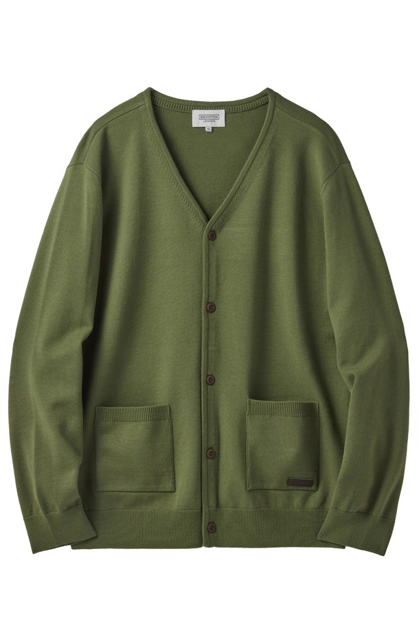 BROMPTON LONDON - 가디건 - BACK POINT V-NECK CARDIGAN - GREEN (P241UCD403)