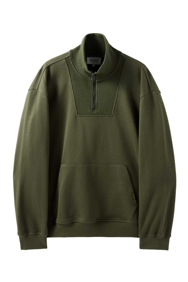 BROMPTON LONDON - 스웨트셔츠 - DIAGONAL JACQUARD HALF ZIP SWEAT T-SHIRT - OLIVE (P244USW433)