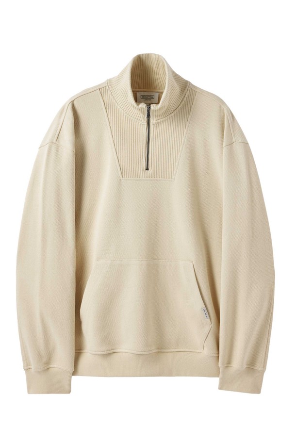 BROMPTON LONDON - 스웨트셔츠 - DIAGONAL JACQUARD HALF ZIP SWEAT T-SHIRT - BUTTER (P244USW433)