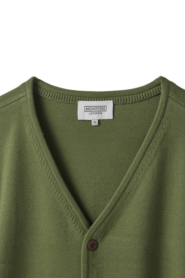 BROMPTON LONDON - 가디건 - BACK POINT V-NECK CARDIGAN - GREEN (P241UCD403)