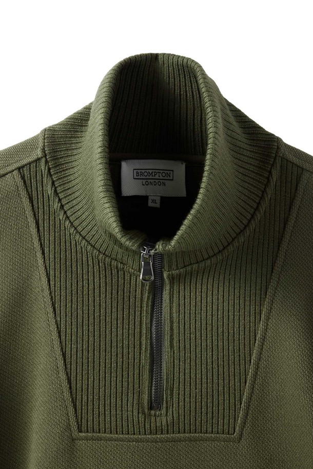 BROMPTON LONDON - 스웨트셔츠 - DIAGONAL JACQUARD HALF ZIP SWEAT T-SHIRT - OLIVE (P244USW433)