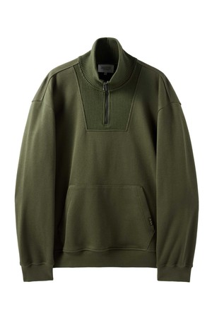 DIAGONAL JACQUARD HALF ZIP SWEAT T-SHIRT - OLIVE (P244USW433)