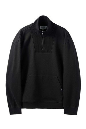 DIAGONAL JACQUARD HALF ZIP SWEAT T-SHIRT - BLACK (P244USW433)