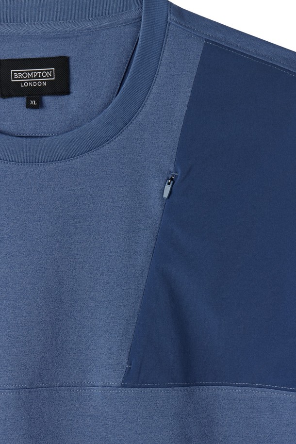 BROMPTON LONDON - 반팔티셔츠 - WOVEN COLOUR-BLOCKED ECOMADE T-SHIRT - BLUE (P252MTS133)