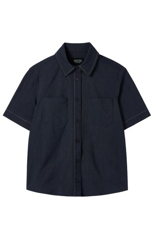 W DENIM-LIKE HALF SLEEVE SHIRT - NAVY (P252WSH180)