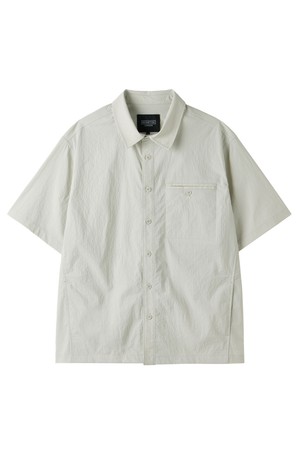 POLYESTER SEERSUCKER HALF SLEEVE SHACKET - L/GREY (P252MJK185)