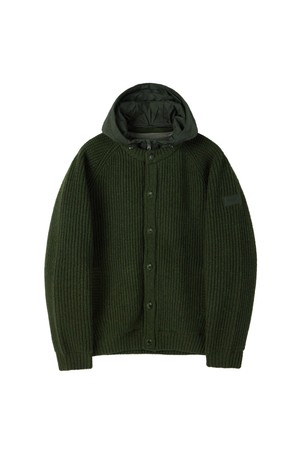 SHETLAND WOOL HOOD CARDIGAN - KHAKI (P254UCD431)