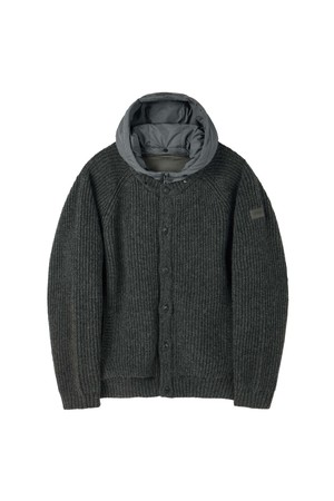 SHETLAND WOOL HOOD CARDIGAN - C/GREY (P254UCD431)