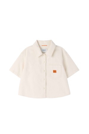 W CROP DENIM HALF SLEEVE SHIRT - IVORY (P262WSH483)