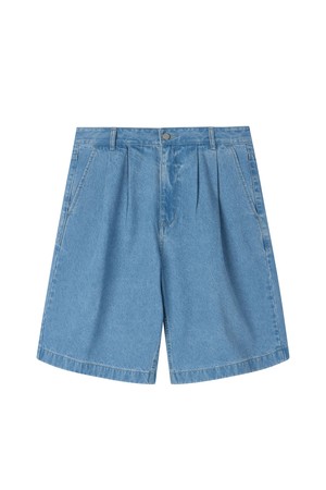 DENIM TWO TUCK HALF TROUSERS - L/BLUE (P262UDP435)