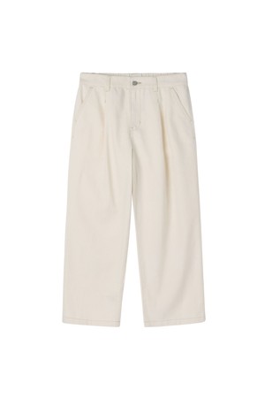 HALF BANDING ONE TUCK DENIM TROUSERS - IVORY (P262UDP481)