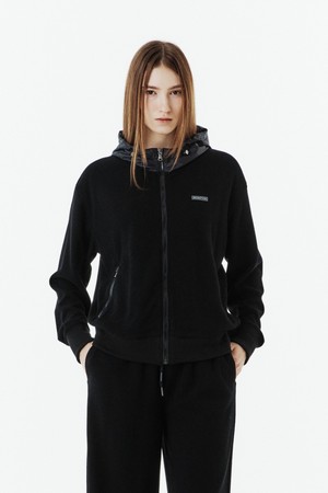 W CORDUROY HOODED ZIP-UP - BLACK (P263WFT165)