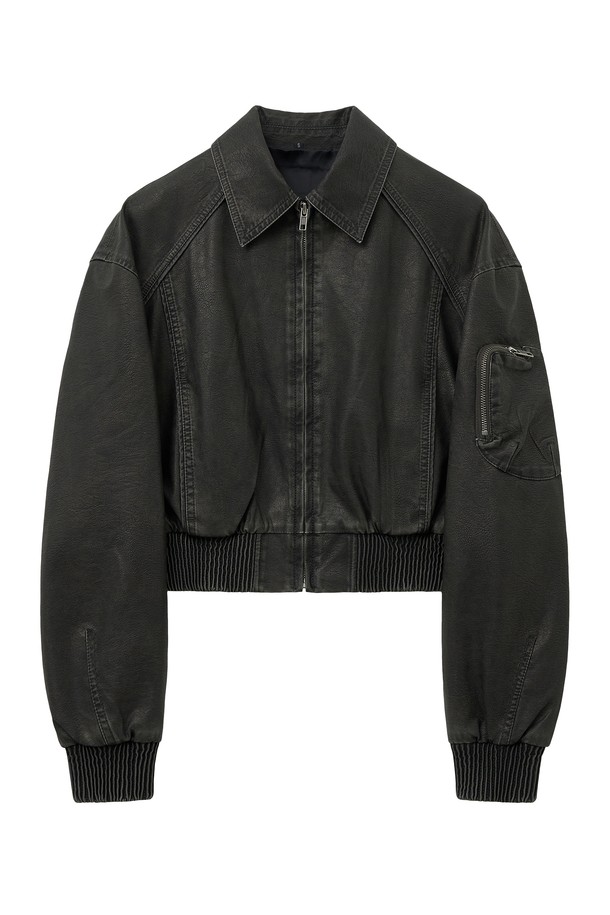 SPERONE - 레더 자켓 - 카일 워싱 레더 숏 자켓 (블랙)