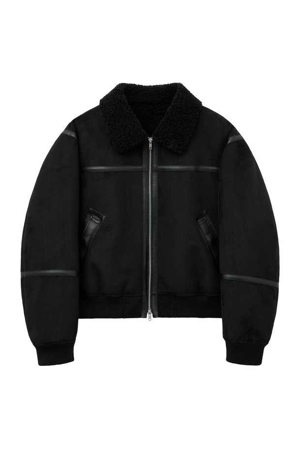 SPERONE - 레더 자켓 - 스웨이드 세미 오버 라인 무스탕 우먼 (블랙)