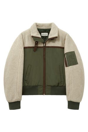 [UNISEX] 하이넥 믹스 플리스 집업 점퍼 (카키)