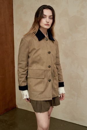 스웨이드 워크 롱 자켓 (베이지)