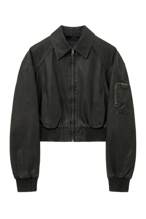 카일 워싱 레더 숏 자켓 (블랙)