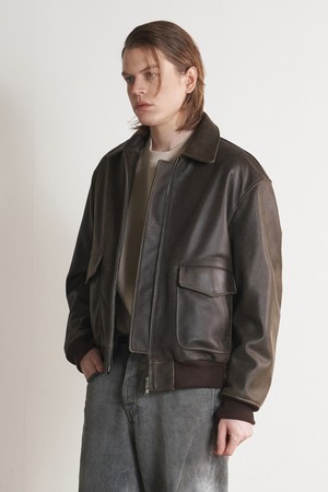 [리얼레더] 카우하이드 A-2 클래식 더블 포켓 블루종 (브라운)