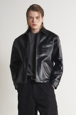 [리얼레더] 클래식 카우 레더 싱글 자켓 (블랙)